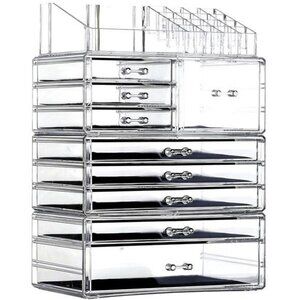 Large Clear Acrylic Makeup Organizer 9 Drawer Vanity Skincare Storage Box